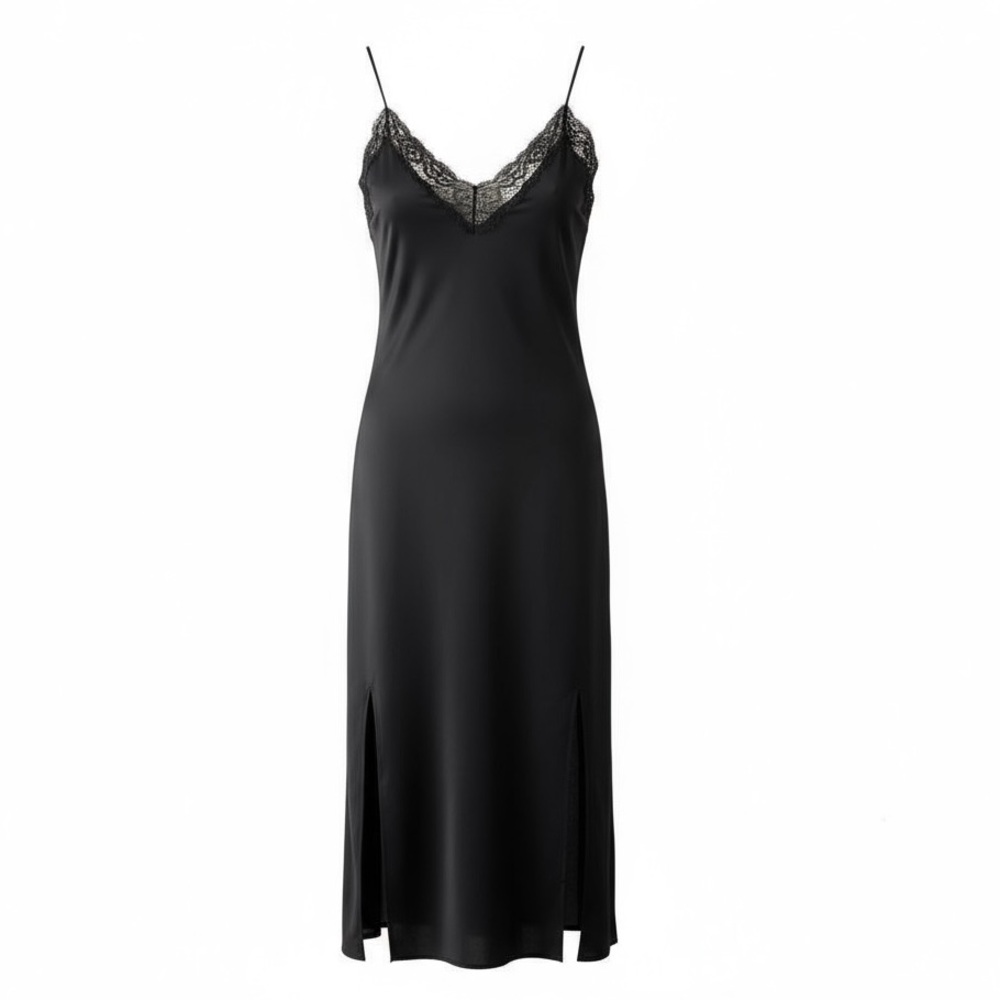 NWT Zara Basic Collection Black Slip Dress Lace Trim Nightgown